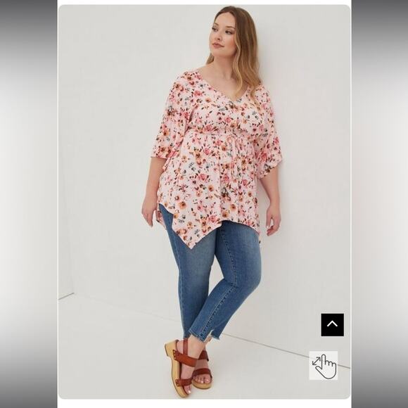 Torrid Babydoll Stretch Challis Dolman Sleeve Tunic Top Floral Pink Boho 1X - Picture 1 of 13